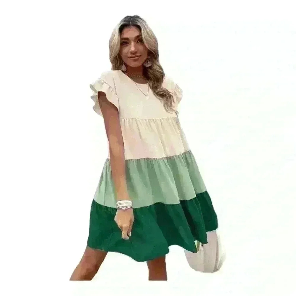 Brand New Forest Green, Light Green and White Three-Color Patchwork Doll Dress - Picture 2 of 3